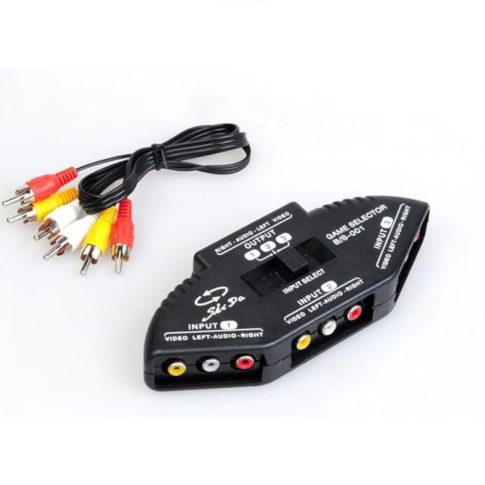 AV SWITCHER Switch 3 Way Outlets Converter Port Splitter RCA Audio Black