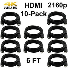 Pack of 10 Digital High-Speed 1.4 HDMI Cables PVC 2160p Black Cord (6 feet)