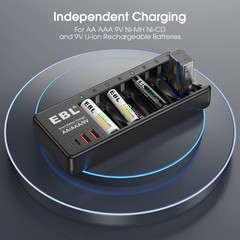 EBL 8PCS AA AAA NiMh Rechargeable Batteries, Charger for AA,AAA,9V