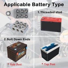 12-Way Battery Terminal Connectors, 10AWG to 4/0 AWG, Top Post for Cars, Trucks,