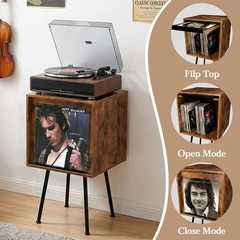 Rustic Brown Vinyl Record Stand with Flip-Top Lid – Organizes 100+ Albums Safely