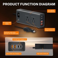 200W Car Power Inverter DC 12V to AC 110V Converter Adapter Charger Outlet US