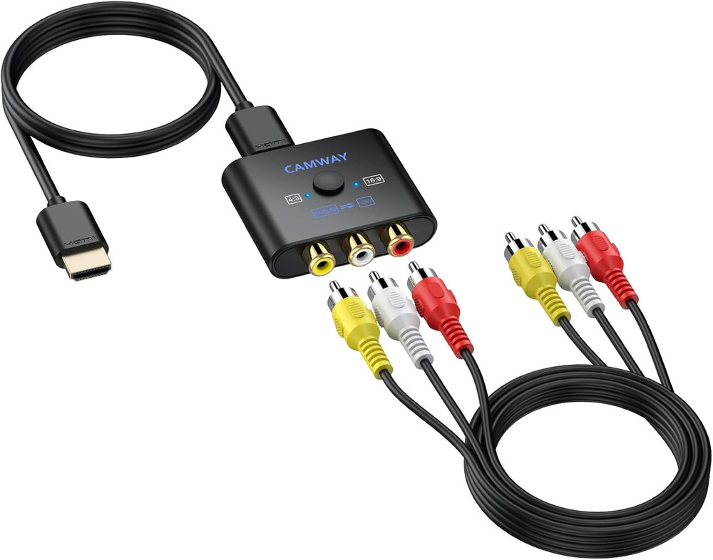 RCA AV to HDMI Adapter 1080P Converter 4:3 16:9 Switch with Cables