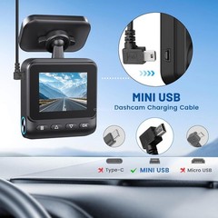 USB 2.0 to Mini-USB Dashcam Charging Cable 13FT Right Angle for Pruveeo D30 D40