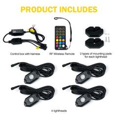 Xprite RGBW LED Rock Lights Neon Kit Remote Control Bluetooth For Jeep Truck UTV