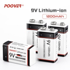 4*1200mAh 9v Battery USB Rechargeable Lithium 6f22 PP3 Block 9volt Li-ion MN1604