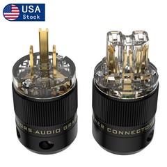 Pair HiFi Power Plug Copper Gold Plated Power Connector AC Mains Plug 15A/125