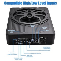 10″ 1000W Slim Under-Seat Subwoofer Powered Car Truck Sub w/ Amplifier Speaker