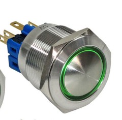 DOMED LED ON/OFF Stainless Steel Push Button Switch w/Harness