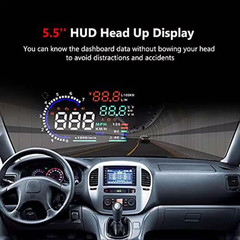 5.5 In. HUD Head Display with Windshield Screen Projector in Black (1-Pack)