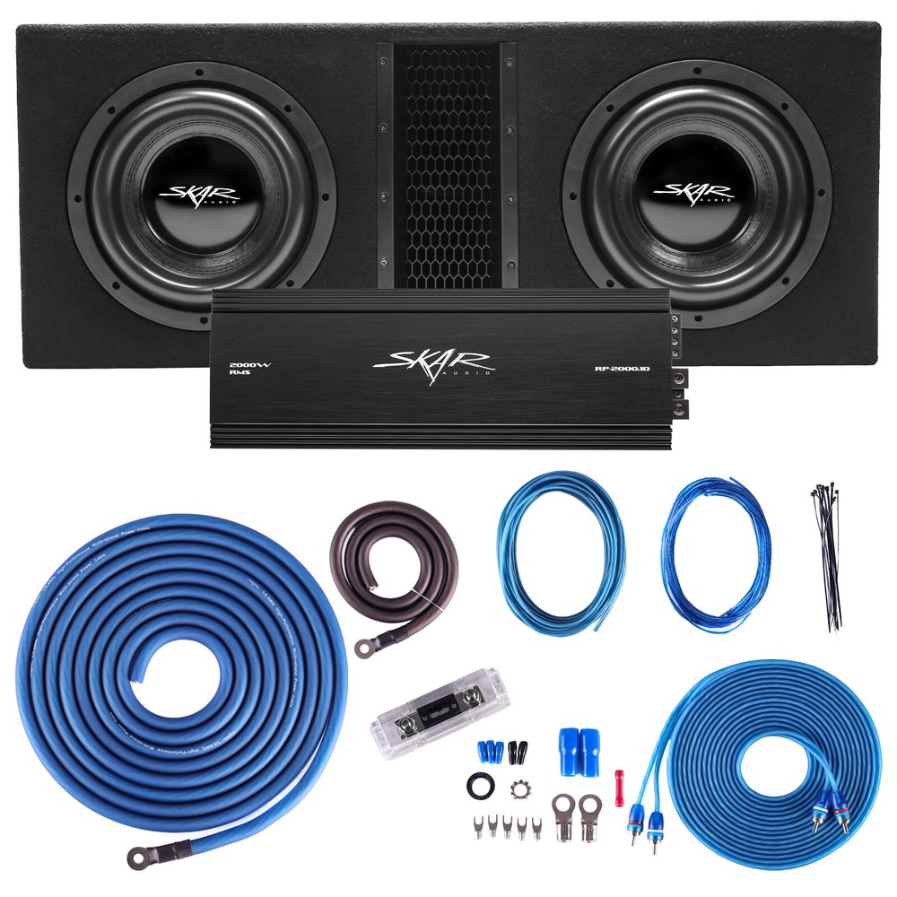 SKAR AUDIO DUAL 10″ 4000 WATT EVL SERIES COMPLETE SUB BASS PACKAGE W/ AMPLIFIER