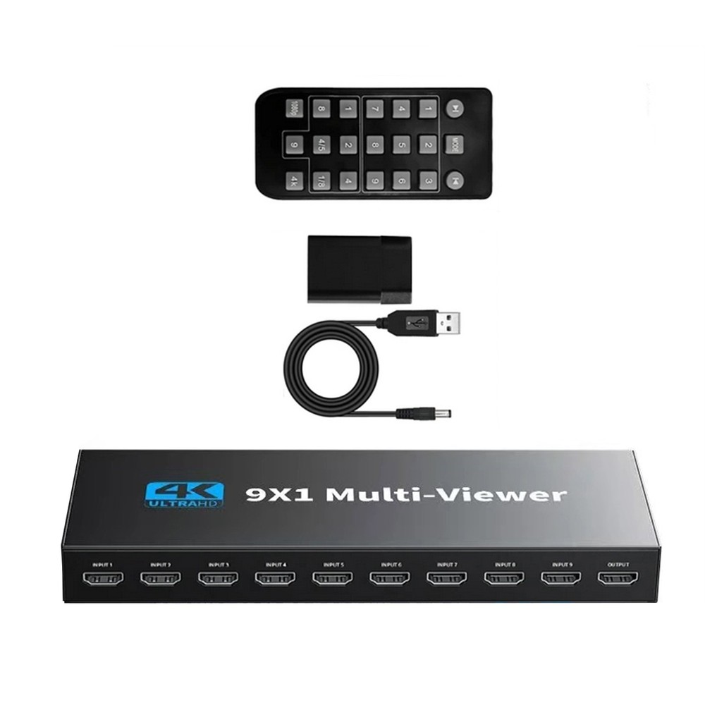HDMI 9×1 Multiviewer 4K 9 In 1 Out 1080P Screen Multi-Viewer Switch Box W/ IR
