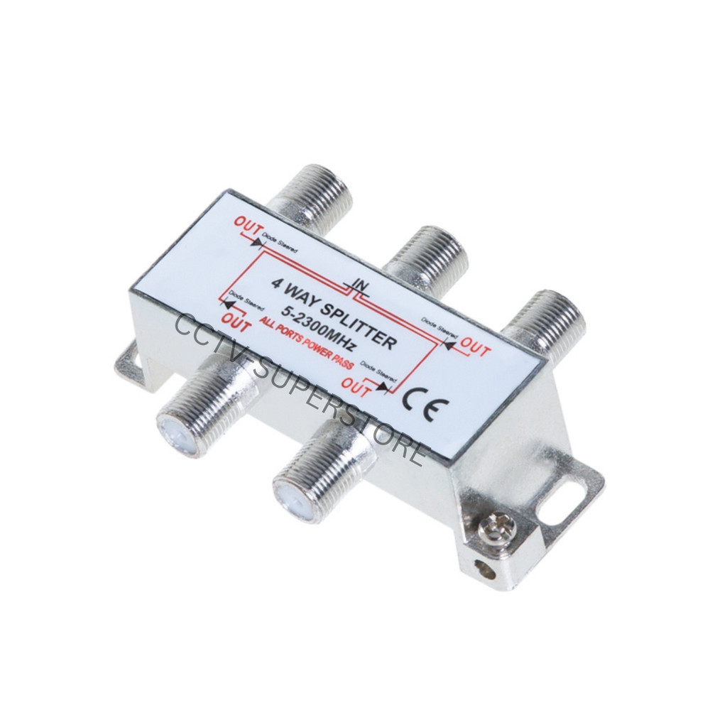 4-Way TV Splitter 5-2300 MHz Coax Cable Adapter for RG59 RG6 HDTV Satellite