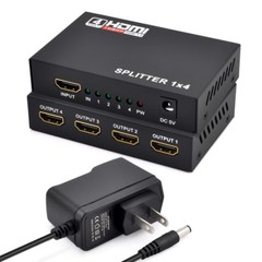 4 Port 1 x 4 HDMI Splitter AV HUB 1080P HD Amplifier HDTV Box + Power Supply US