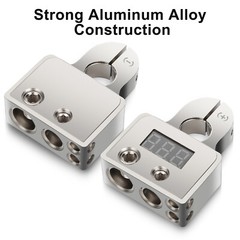 Car Battery Terminal Connectors Kit w/ Digital Voltmeter Display 0/4/8 AWG Gauge
