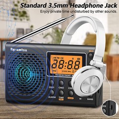Portable FM/AM/SW Radio Receiver Digital LCD Display Clock Loud Speaker+Earphone