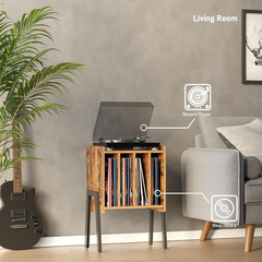 Record Player Stand with Vinyl Storage 4 Shelf End Table Rustic Brown 26″ Tall