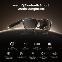 WeariQ Bluetooth Smart Glasses – Shiny Black Audio Sunglasses – Black Polarized
