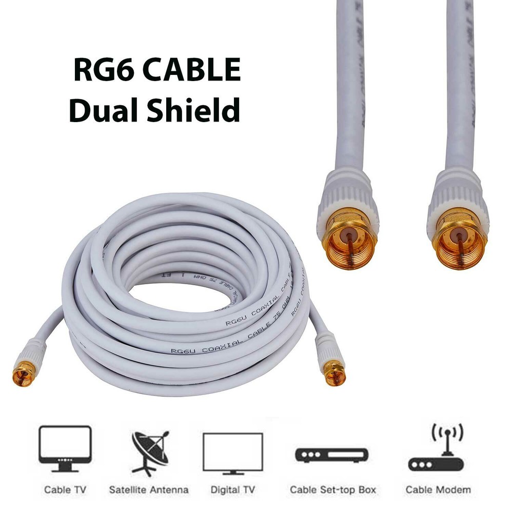 RG6 Dual Shield Coaxial Premium Cable TV Antenna DVR Satellite F-Type 18 AWG lot