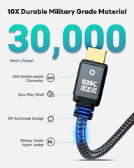 8K HDMI Cable HDMI 2.1 48Gbps High Speed Braided UHD HDTV 3D Dolby HDCP eARC HDR