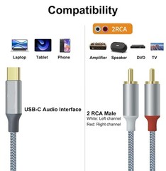 USB C to 2 RCA Audio Cable, USB C Male to 2RCA Male Aux Auxiliary Stereo Spli…