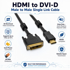 HDMI to DVI-D Male to Male Single Link Cable – 3ft / 6ft / 10ft / 15ft / 25ft