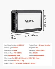 VEVOR Car Audio Amplifier Car Amplifier 4-Channel Class D Max. 4x420W at 4 Ohms