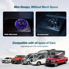 10″ 1200W Slim Under-Seat Subwoofer Powered Car Sub with Amp Speaker System kit