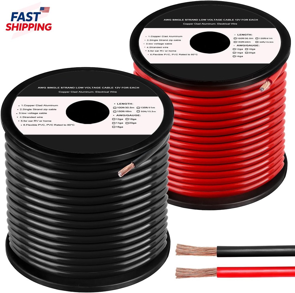 8 Gauge Automotive Power and Ground Wire Kit, 30ft Black/Red Cables