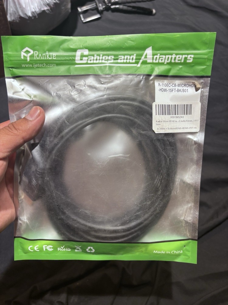 Rankie Micro HDMI to HDMI Cable 15 ft Black 1:1 Audio Return