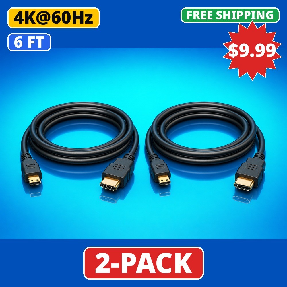 Mini HDMI to HDMI Cable 6FT 4K Set of 2 for Camera Camcorder DSLR Tablet to HDTV