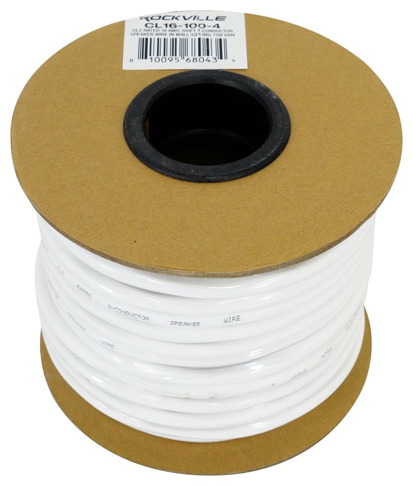 Rockville CL16-100-4 CL2 Rated 16 AWG 100′ 4 Conductor Speaker Wire In Ceiling