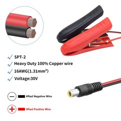 YACSEJAO DC Battery Clips Cable 8mm Male to Clamps 6 feet, Black