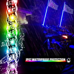 3-4FT RGB LED Whip Lights Spiral Antenna W/Flag & Remote APP For UTV ATV RZR