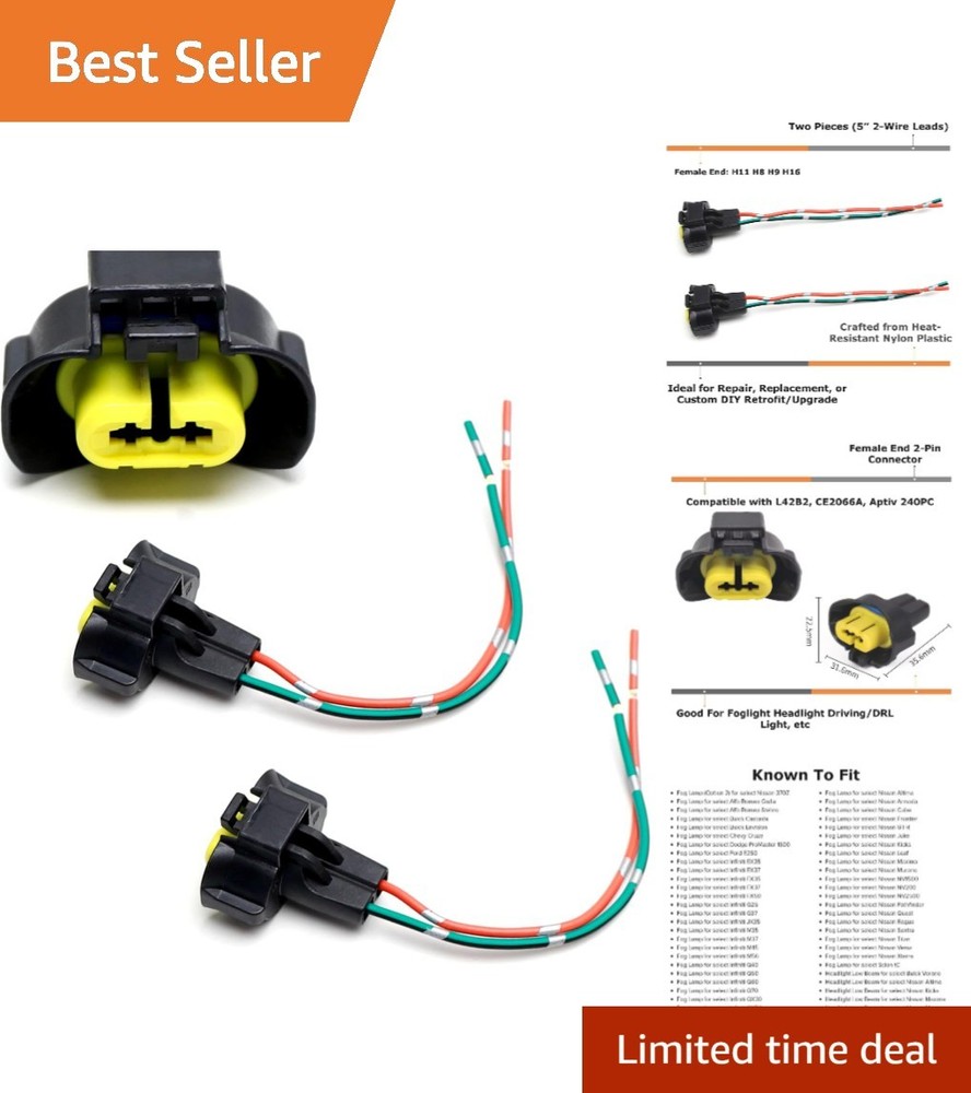 Pair OE-Spec 2-Pin H11/H8 Female End, Fog Light Connector Plugs with Lead Pig…