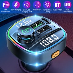 Bluetooth5.0 Car Wireless FM Transmitter Adapter USB PD Charger AUX Hand-Free US