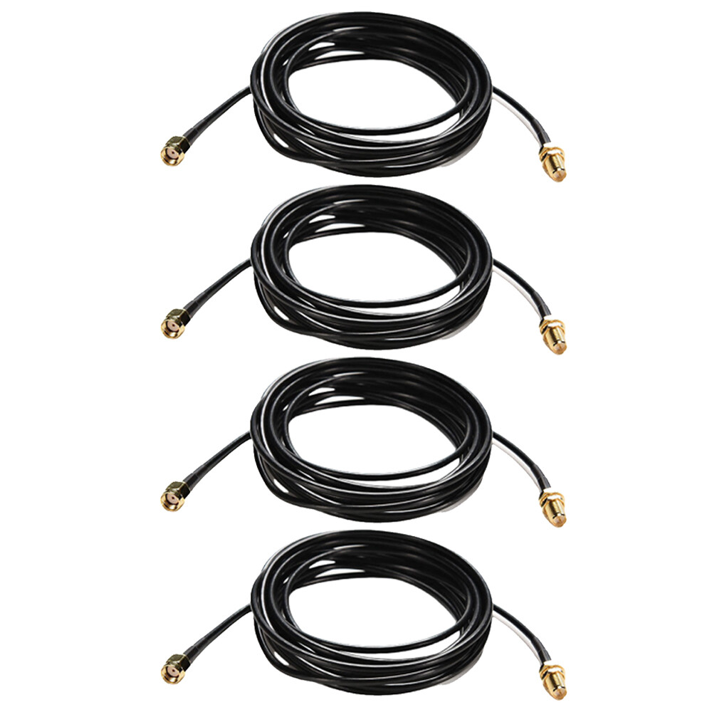 4 x RP-SMA Male To Female Wifi Antenna Connector Extension Cable Cord Black 10M