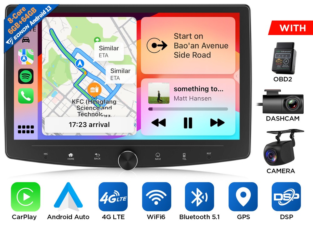 6+64 Android 13 10.1″ QLED Double 2 Din Car Stereo CarPlay Radio GPS WiFi 4G LTE