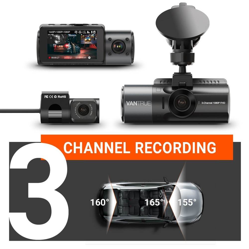 Vantrue N4 3 Channel 4K Dash Cam, 24 Hours Parking Mode, Support 512GB Max, USA