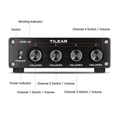 HiFi 4-way Stereo Audio Switcher Box Preamp Analog RCA Splitter w/Volume Control
