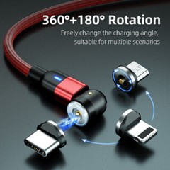 180°+360° Rotate Magnetic Charger Cable Phone Fast Charging Type C Micro USB IOS