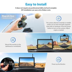 Wireless Magnetic Solar Backup Camera HD 1080P 10.1″ DVR Monitor RV Truck Ship