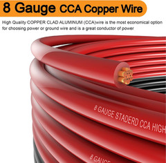 8 Gauge Wire (25Ft Each- Black/Red) Copper Clad Aluminum CCA,20 Pcs Lugs Termina