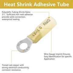 10-100x Waterproof Crimp Wire Connectors Heat Shrink Ring Terminals 12-10 AWG