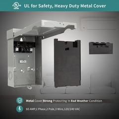 60Amp Pull Out Disconnect 2 Pole 3 Wire Metal Box for AC Units