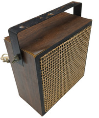 Vtg GEMCO Speaker Woodgrain Rattan 3.5mm 5.5in Cable Handle/Mount Bracket Works