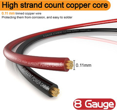 8 Gauge Wire (25Ft Each- Black/Red) Copper Clad Aluminum CCA,20 Pcs Lugs Termina