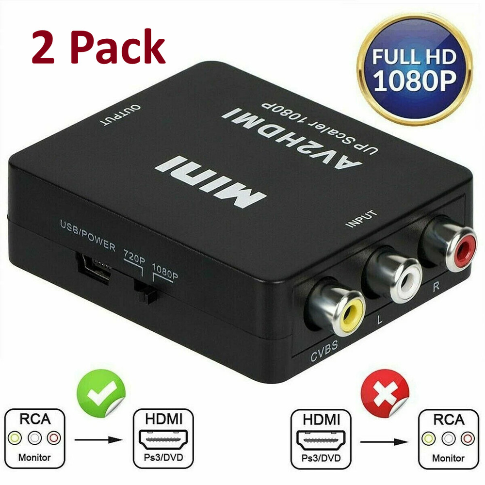2 Pack RCA AV to HDMI HD Converter Composite CVBS Video Adapter Wii NES SNES