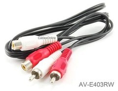 3ft 2-RCA Male to 2-RCA Female Red/White Extension Cable, CablesOnline AV-E403RW