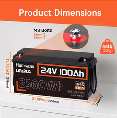 Humsienk 24V 100Ah LiFePO4 Battery 100A BMS 2560W